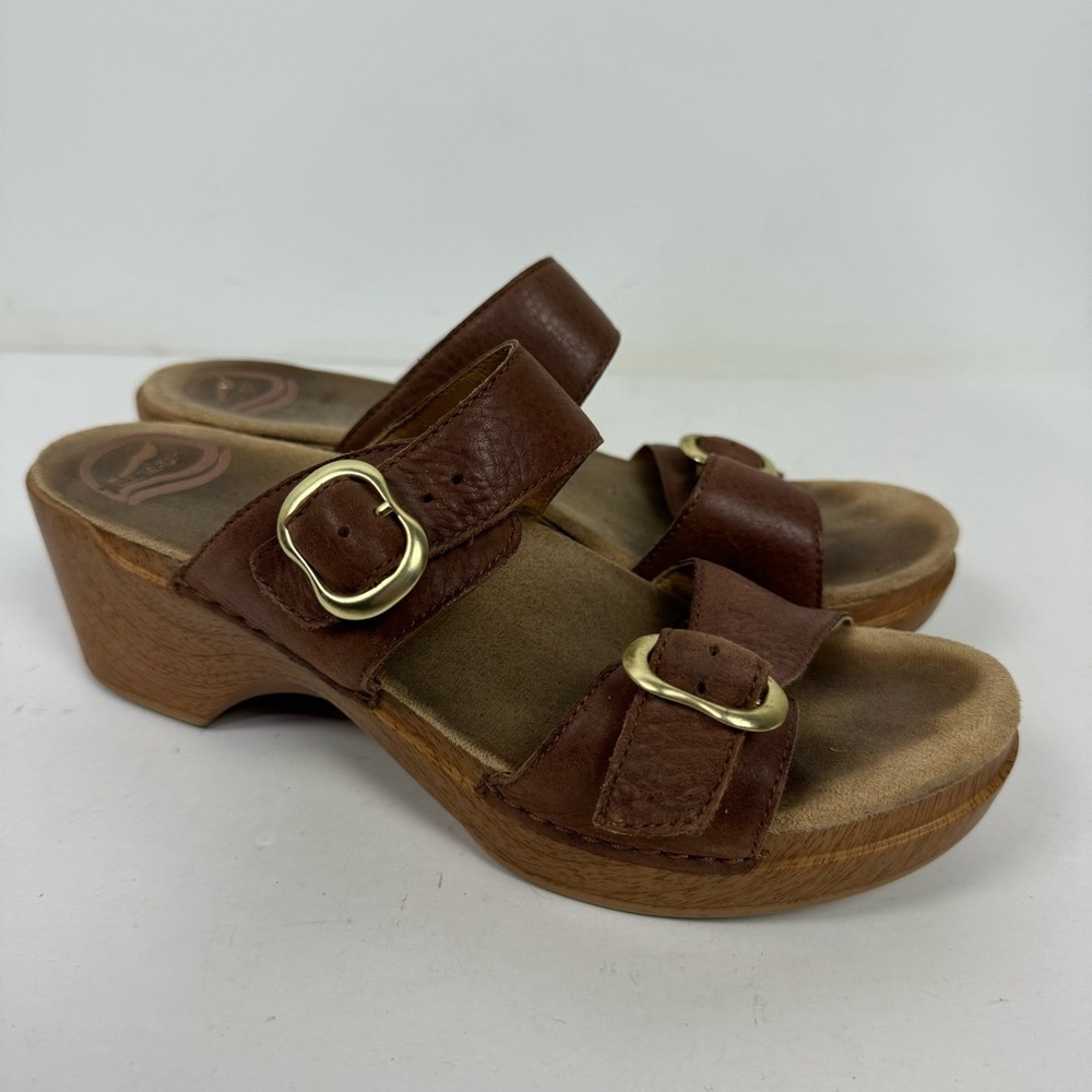 Dansko Brown Leather Open Toe Platform Sandals Neutral Boho Comfort
